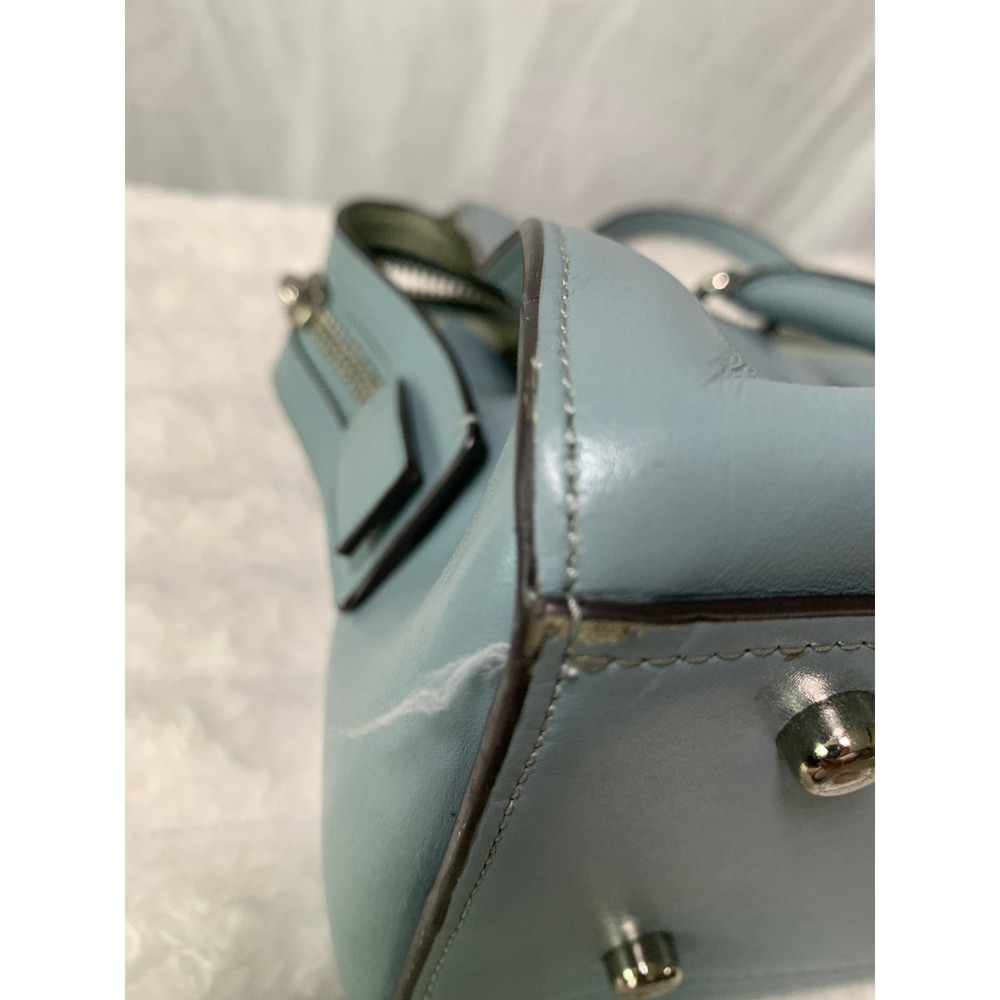 Coach Light Blue Leather Satchel Bag Silver Hardware Top Handle Zip Closure#869 - Picture 6 of 13